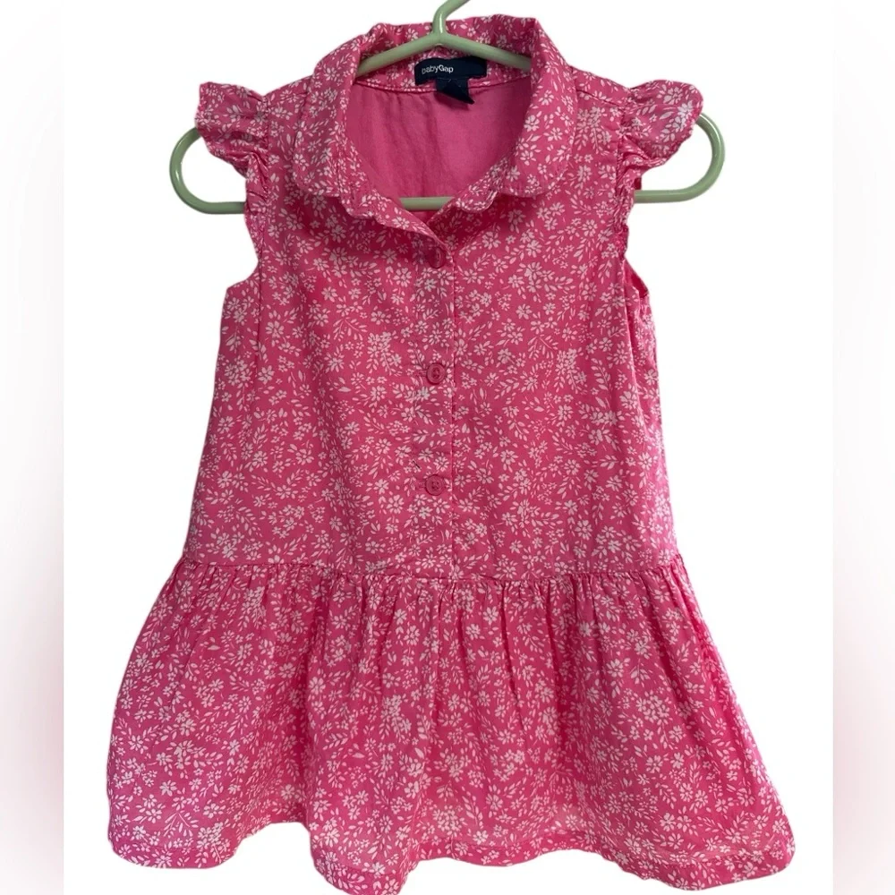 Baby Gap Ditsy Floral Ruffles Cap Sleeve Half-placket Dress Preowned 18-24 M